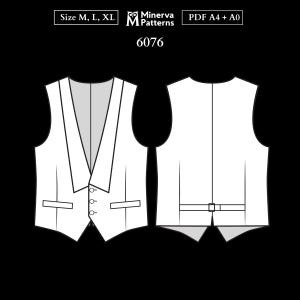 Mens Sewing Pattern 6076 | Tailcoat Vest with Flat Shawl Collar and Adjustable Back Tie | Sizes M, L, XL in Separate Files | PDF A4 & A0