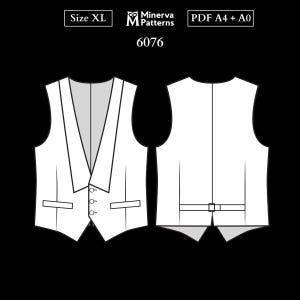 Mens Sewing Pattern 6076 | Tailcoat Vest with Flat Shawl Collar and Adjustable Back Tie | Size XL in PDF A4 & A0