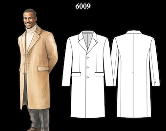 Mens Sewing Pattern 6009 | Single-Breasted Coat with Notched Lapels and Collar | Size M in PDF A4 & A0