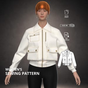 Womens Sewing Pattern 5492 | Cargo Utility Zip-Front Jacket with Patch Pockets | Size M, PDF A4 & A0