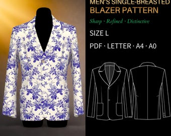 Mens Single-Breasted Blazer Sewing Pattern 6052 | Classic Tailoring, Patch Pockets | Size L, PDF Sewing Pattern US Letter, A4 & A0