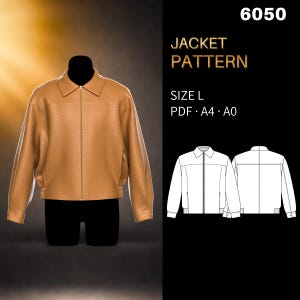 Mens Sewing Pattern 6050 | Zip Front Jacket with Shirt Collar, Inseam Zip Pockets and Buttoned Cuffs | Size L in PDF A4 & A0