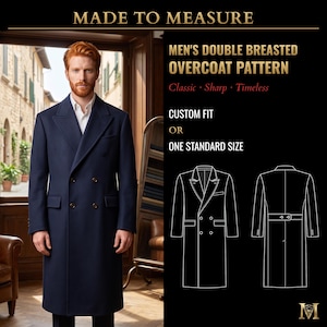 Made to Measure Mens Double Breasted Overcoat Sewing Pattern | Classic Coat with Peak Lapels | Custom Fit | PDF & Projector | 6015