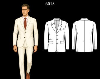 Patron de couture homme 6018 | Veste droite avec revers cranté et trois poches passepoilées à rabat | Taille L en PDF A4 et A0