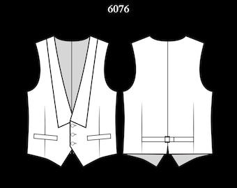 Mens Sewing Pattern 6076 | Tailcoat Vest with Flat Shawl Collar and Adjustable Back Tie | Size L in PDF A4 & A0