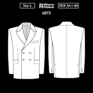 メンズ裁縫パターン 6073 | ダブルブレストブレザー（ダブルバックベンツ付き） | Lサイズ PDF A4 & A0