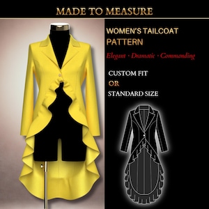 MADE TO ORDER Womens Sewing Pattern 5353 | Tailcoat with Cascading Flounce Drafted to Your Individual Measurements or in a Standard Size