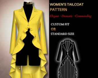 MADE TO ORDER Womens Sewing Pattern 5353 | Tailcoat with Cascading Flounce Drafted to Your Individual Measurements or in a Standard Size