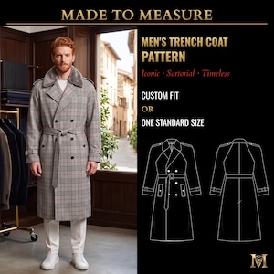 Made to Measure Mens Trench Coat Sewing Pattern | Double-Breasted Lined Coat with Faux Fur Collar | Custom Fit | PDF & Projector | 6023