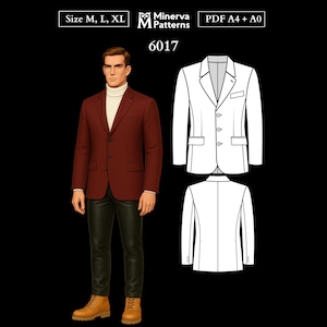 Naaipatroon heren 6017 | Blazer met enkele rij knopen, klepzakken en dubbele ventilatieopeningen aan de achterkant | Maten M, L en XL in aparte bestanden | PDF A4 en A0