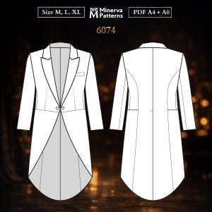 Mens Sewing Pattern 6074 | Two-Button Tailcoat with Notched Lapel and Cutaway Front | Sizes M, L, XL in Separate Files | PDF A4 & A0