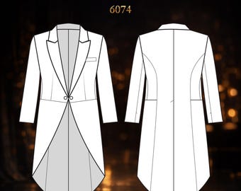 Mens Sewing Pattern 6074 | Two-Button Tailcoat with Notched Lapel and Cutaway Front | Sizes M, L, XL in Separate Files | PDF A4 & A0