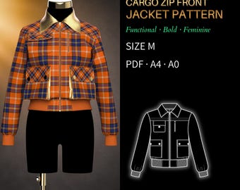 Womens Sewing Pattern 5492 | Cargo Utility Zip-Front Jacket with Patch Pockets | Size M, PDF A4 & A0