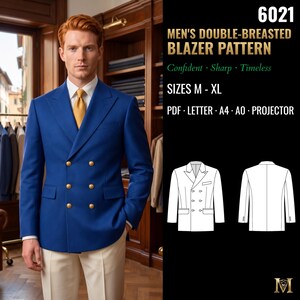 Schnittmuster für einen zweireihigen Herrenblazer | Klassisches Sakko mit Spitzrevers | Größen M, L, XL | PDF (Letter, A4, A0 & Projektor) | 6021