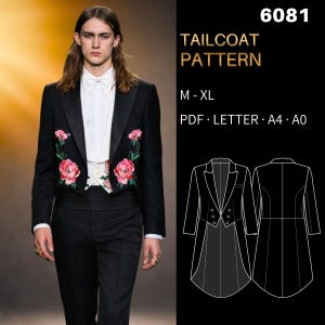 Cartamodello da cucito per uomo 6081 / Frac monopetto con doppia abbottonatura / Taglie M, L, XL in file separati / PDF LETTER, A4 e A0
