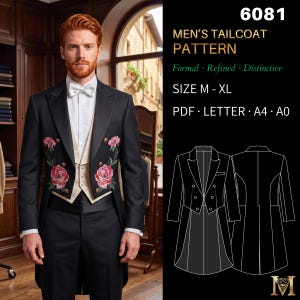 Men's Sewing Pattern 6081 | Single-Breasted Tailcoat with Double Button Front | Sizes M, L, XL in Separate Files | PDF LETTER, A4 & A0