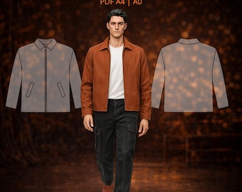 Patron de couture homme 6006 | Veste décontractée avec fermeture éclair sur le devant et poches passepoilées en biais | Taille L en PDF A4 et A0