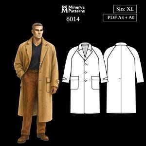 Modello di cucito per uomo 6014 / Cappotto monopetto con maniche raglan e tasche applicate / Taglie XL in PDF A4 e A0