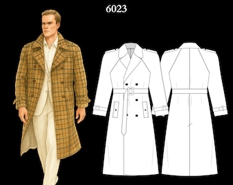 Mens Sewing Pattern 6023 | Double-breasted Trench Coat With Faux