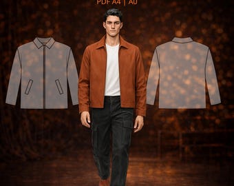 Mens Sewing Pattern 6006 | Casual Jacket with Front Zip and Slanted Welt Pockets | Size XL in PDF A4 & A0