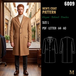 Mens Overcoat Sewing Pattern | Single-Breasted Coat with Notched Lapels | Size L | PDF A4, A0 & US Letter | 6009