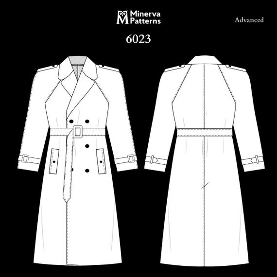 Mens Sewing Pattern 6023 | Double-breasted Trench Coat With Faux