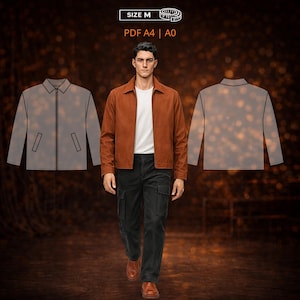 Herren Schnittmuster 6006 | Lässige Jacke mit Front-Reißverschluss und schrägen Welttaschen | Größe M im PDF A4 & A0