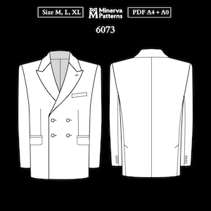Herren Schnittmuster 6073 | Zweireihiger Blazer mit doppelten Rückenschlitzen | Größen M, L, XL in Separaten Dateien | PDF A4 & A0