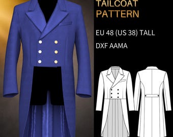 Custom Listing for P.G.: Mens Sewing Pattern 1647 No Sewing Guide | Double-Breasted Tailcoat | Size M (Eu 48/US 38) | DXF AAMA