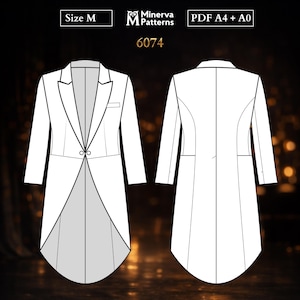 Mens Sewing Pattern 6074 | Two-Button Tailcoat with Notched Lapel and Cutaway Front | Size M in PDF A4 & A0