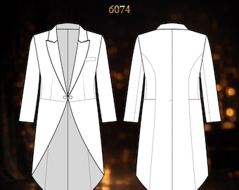 Mens Sewing Pattern 6074 | Two-Button Tailcoat with Notched Lapel and Cutaway Front | Size M in PDF A4 & A0