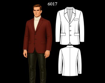 Mens Sewing Pattern 6017 | Single-Breasted Blazer with Flap Pockets and Double Back Vents | Size L in PDF A4 & A0
