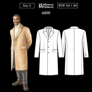 Mens Sewing Pattern 6009 | Single-Breasted Coat with Notched Lapels and Collar | Size L in PDF A4 & A0