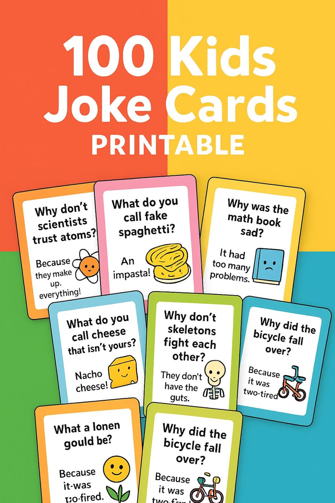 Kids Joke Cards Printable | 100 Funny & Clean Jokes for Children - Etsy