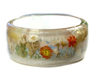Boho Flower Jewelry -Real Flower Jewelry-  Forest Jewelry - moss jewelry  Flower Jewelry- Resin Jewelry- Flower Bangle- Flower Jewelry