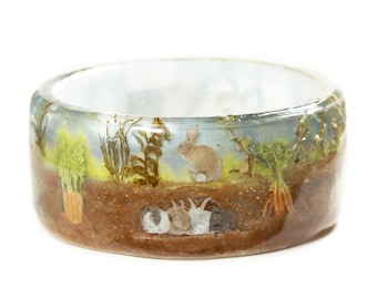 Bunny Garden Bracelet- Flower Jewelry- Spring Flowers- Resin Jewelry- Resin Art- Easter Jewelry