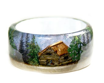 Cabin in the Woods Bracelet- Forest Jewelry -Real Flower Jewelry-  Forest Jewelry - Flower Jewelry- Resin Jewelry- Flower Bangle