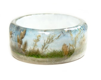 Dune Grass Bracelet- Ocean Jewelry -Sea Shell Jewelry- Jewelry with real seashells -Beach Bracelet- Blue Bangle -Resin Jewelry