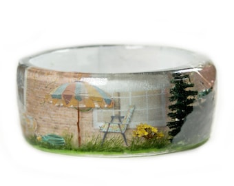 Retro Backyard Bracelet - Neighborhood Jewelry-  Flower Jewelry - resin jewelry-  white Jewelry-  Forest Jewelry- Town Jewelry