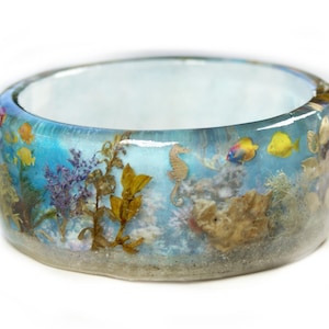 Coral Reef Jewelry -SeaShell Jewelry- Jewelry with real seashells -Beach Bangle- Brown Bangle -Resin Jewelry -Summer Jewelry