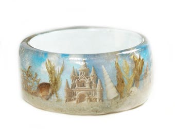 Sand Castle -Beach Jewelry- Jewelry with real seashells -Seashell Jewelry- Sand Castle -Resin Jewelry -Summer Jewelry