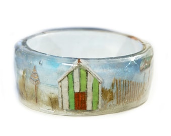 Beach Huts Jewelry- Jewelry with real seashells -Seashell Jewelry- Sand Castle -Resin Jewelry -Summer Jewelry