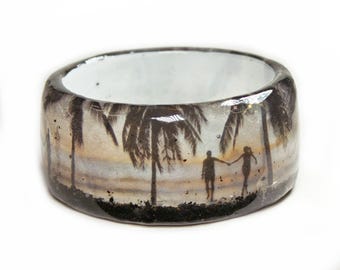 Beach Silhouette Bracelet -Beach Jewelry-  Flower Jewelry - resin jewelry-  black Bracelet- Forest Jewelry- Summer Jewelry