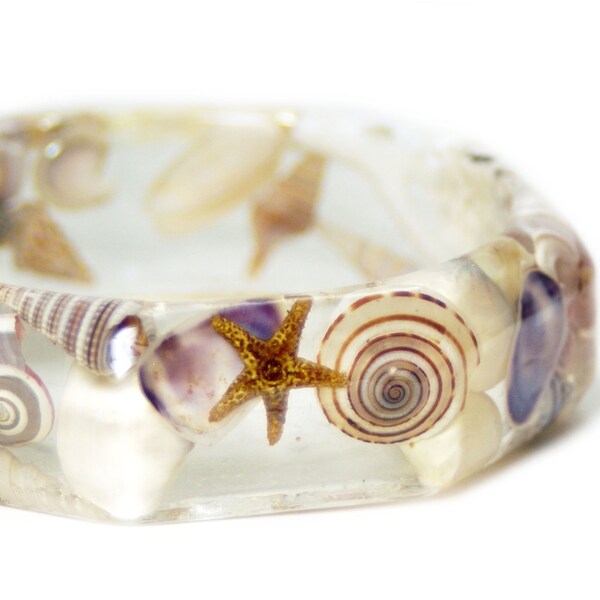 Strand Schmuck - Muschel Schmuck - Schmuck mit echten Muscheln - Beach Bangle - Brown Bangle - Harz Schmuck - Brown-Armband