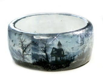 Spooky Forest Bracelet - Jewelry with Real Flowers- Dried Flowers- Halloween Jewelry -  Dried Flowers- Black Jewelry - Resin Jewelry