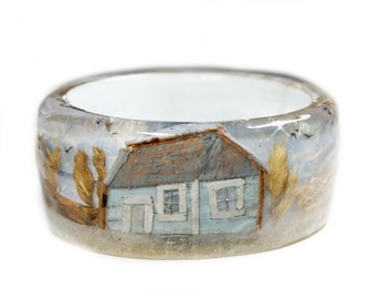 Beach House Bracelet- Ocean Jewelry -SeaShell Jewelry- Jewelry with real seashells -Beach Bangle- Blue Bangle -Resin Jewelry