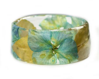 Blue Green Flower Jewelry -Real Flower Jewelry-  Forest Jewelry - moss jewelry  Flower Jewelry- Resin Jewelry- Flower Bangle- Flower Jewelry