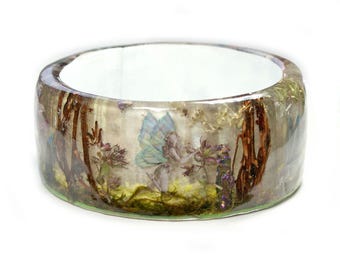 Fairy Forest Jewelry -Real Flower Jewelry-  Forest Jewelry - moss jewelry  Flower Jewelry- Resin Jewelry- Flower Bangle- Mushroom Jewelry