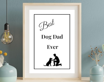 Dog Dad Silhouette Art, Minimalist Black White Print (Digital Download)