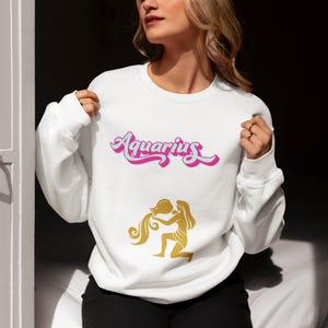 Aquarius Zodiac Unisex Crewneck Sweatshirt Astrology Graphic Pullover, Horoscope Star Sign Sweater, Celestial Constellation Gift